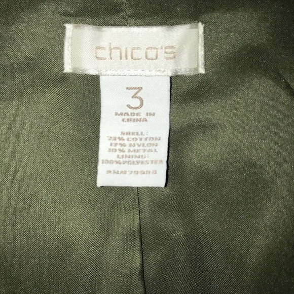 Chico's Metallic Green Gold Pleated Ruched Crinkle Open Front Jacket - Picture 7 of 8